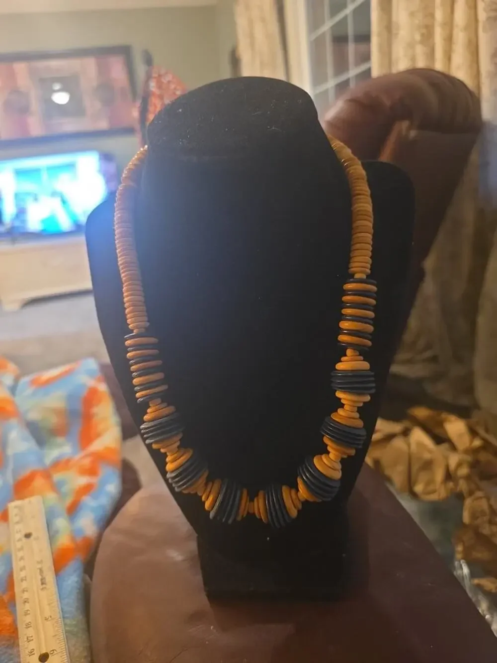 Vintage 18-Inch Beaded Necklace with Orange and Blue Discs